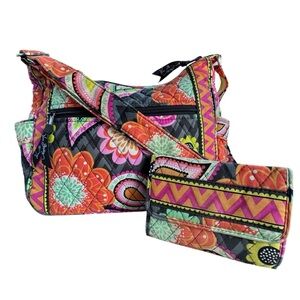 Vera Bradley Ziggy Zinnia Crossbody & Wallet Set Floral  Brown Orange Yellow